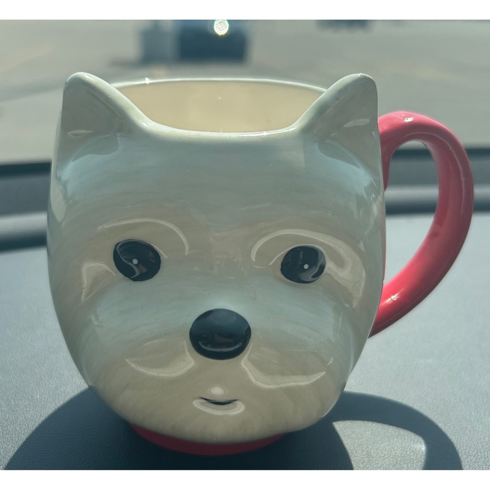 West Elm Westie Dog Mug Ceramic 3D Sculpted West Highland Terrier White Red